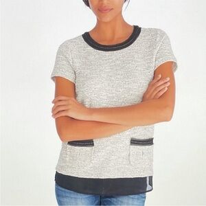 White House Black Market Leather/Lace Trimmed Short Sleeve Shirt